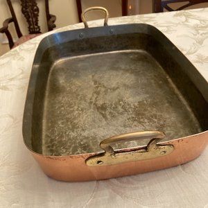Vintage Copper Roasting Pan with Brass Handles